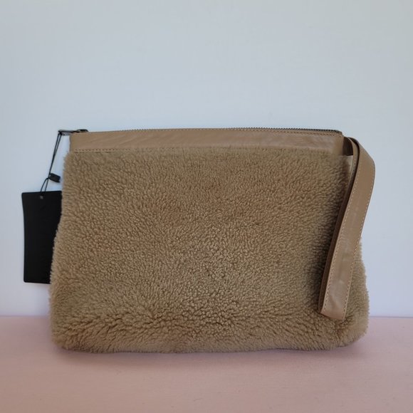 VIAVENETO Delilah Curly Lambskin Shearling Large Pouch/Wristlet- Camel color - Picture 7 of 16